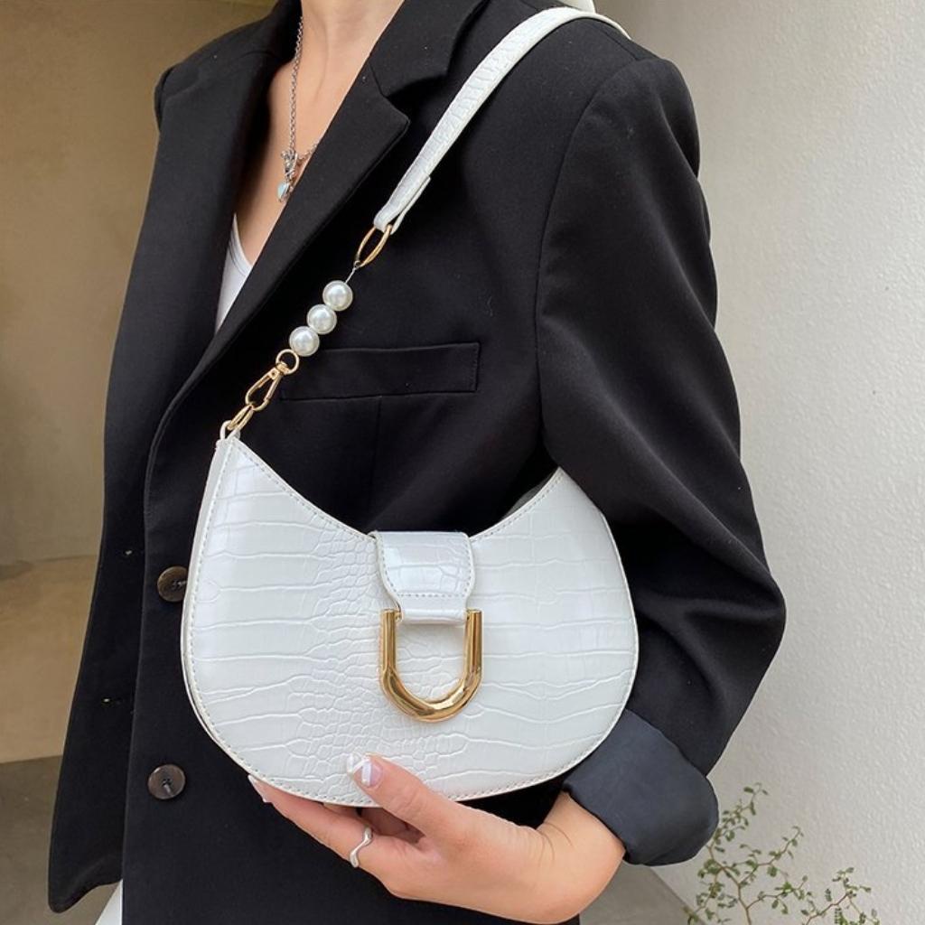 Túi Xách Nữ Kẹp Nách Đeo Vai Phối Dây Ngọc Xinh Hot Trend Quảng Châu [Cam Kết Túi Nhập Quảng Châu] HARA Túi Xách