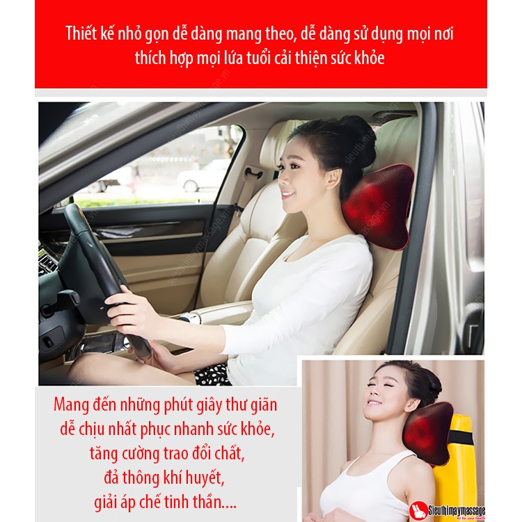 gối massaga hồng ngoại 8 bi  trị liệu vật lý hiệu quả.phù hợp mọi không gian phòng ngủ, sofa, ghế làm việc, ghế