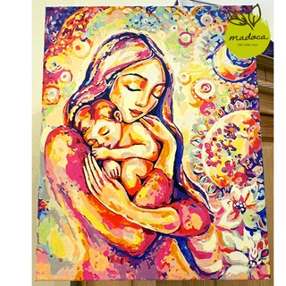 Tranh tô màu số hóa Madoca có khung 40x50cm Tình Mẹ T2062