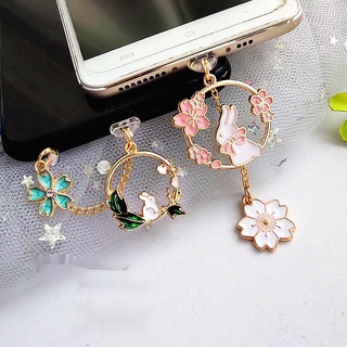 Phụ Kiện Trang Trí Chống Bụi Cho Cổng Sạc Điện Thoại Di Động Hình Thỏ Hoa Anh Đào Dễ Thương