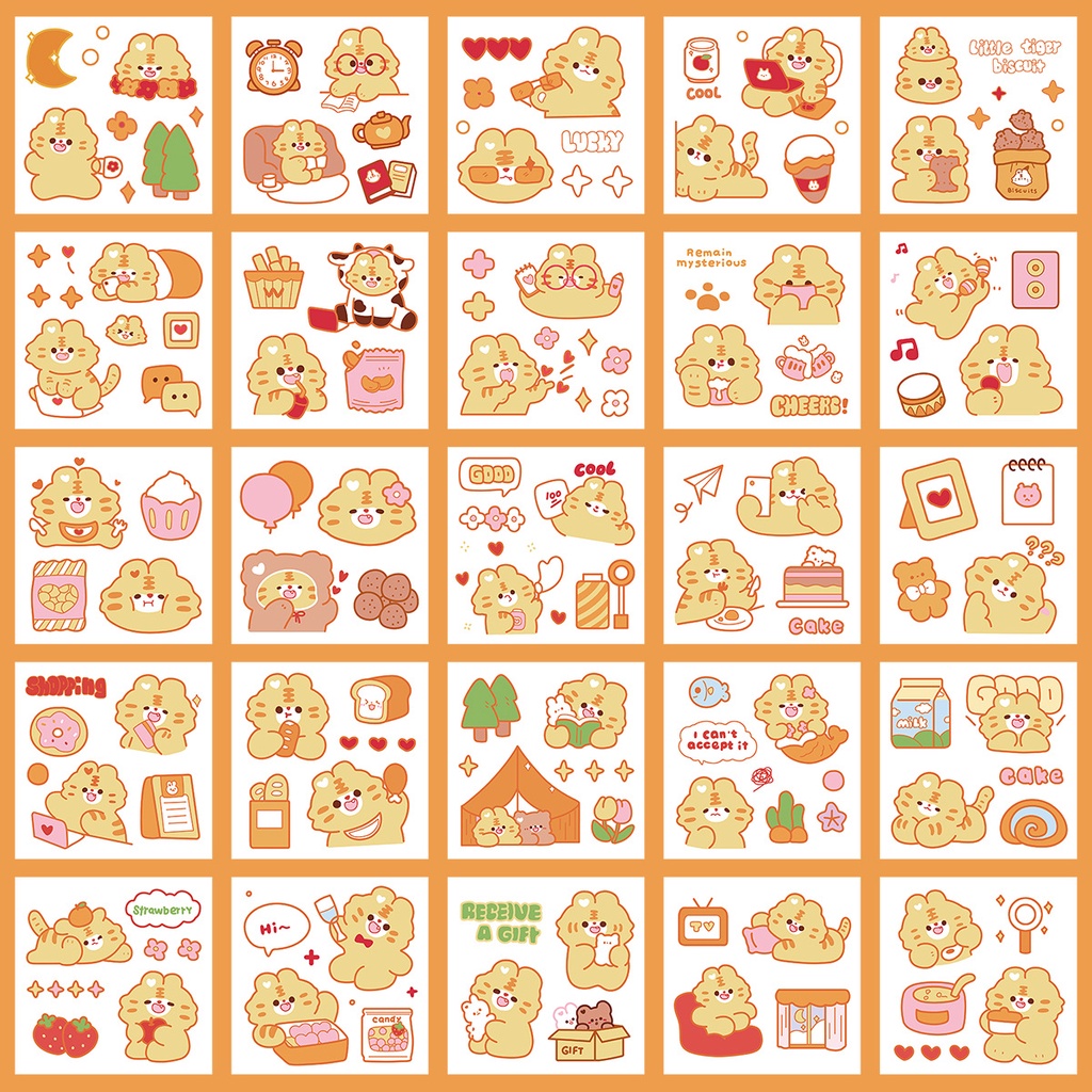Set Sticker 25 100 Tấm Vuông PET Bộ 3 Gấu Thỏ Hổ BOBO Trang Trí Sổ ...