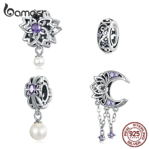 BAMOER Hạt Charm bạc 925 Hình Hoa Đính Đá Zircon Màu Tím