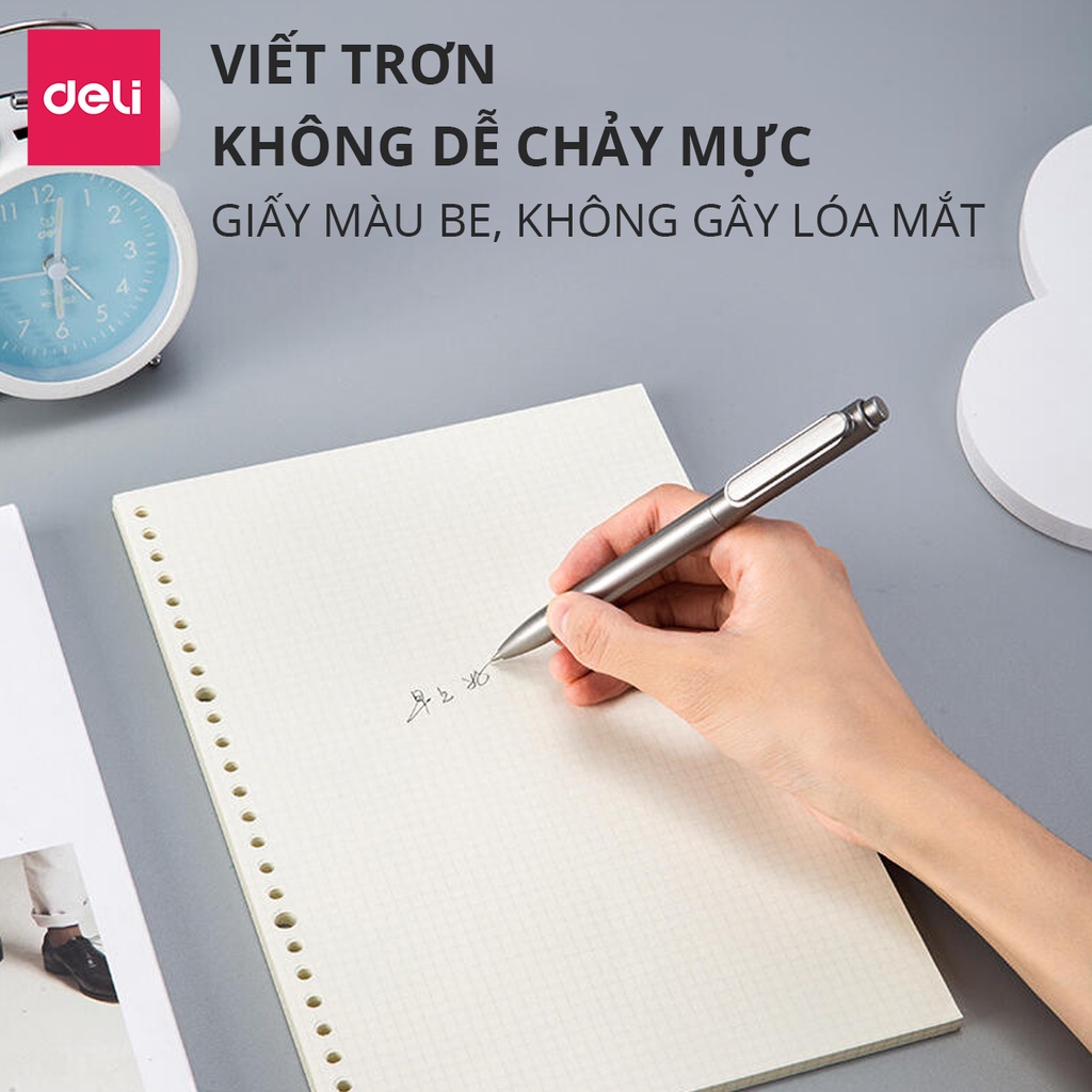 Ruột Sổ Còng Giấy Refill A5 B5 A4 Deli - Kẻ Ngang/ Caro - Giấy Chống Lóa 100/ 120 Trang - Sổ Planner Bullet Journal