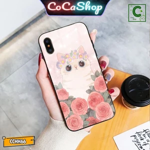 Ốp lưng iphone mặt kính cực đẹp - Chú mèo bên vườn hoa khoe sắc - 6/6plus/6s/6splus/7/7plus/8/8plus/x/.....