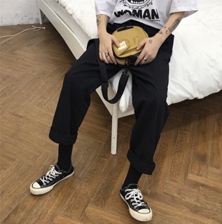 Quần Baggy Kaki ống xuông trơn Unisex