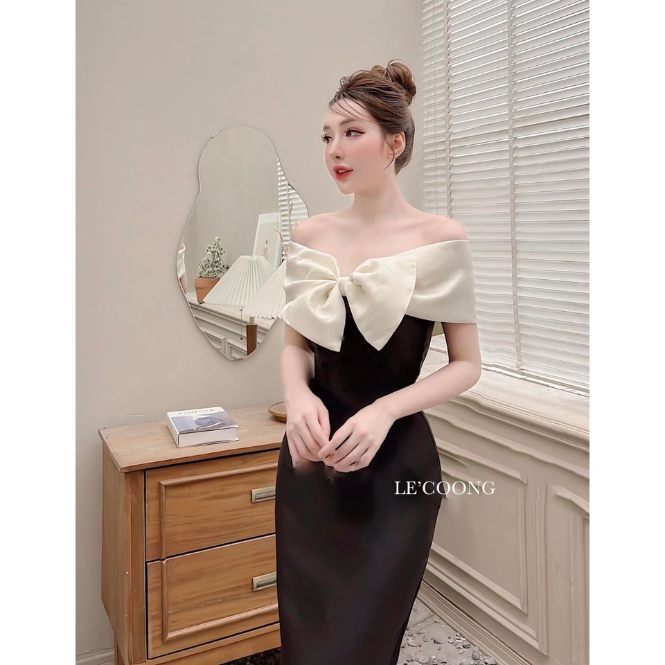 Ảnh Váy Dự Tiệc Body LECOONG V186 Tapta Nơ Ngực Sang Trọng Màu Đen Hồng 4