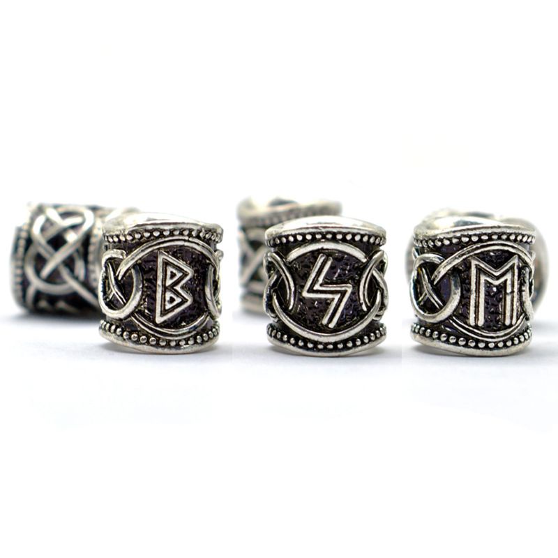 Vintage hạt rune Bắc Âu bạc, phù hợp làm vòng tay và trang sức tóc/râu