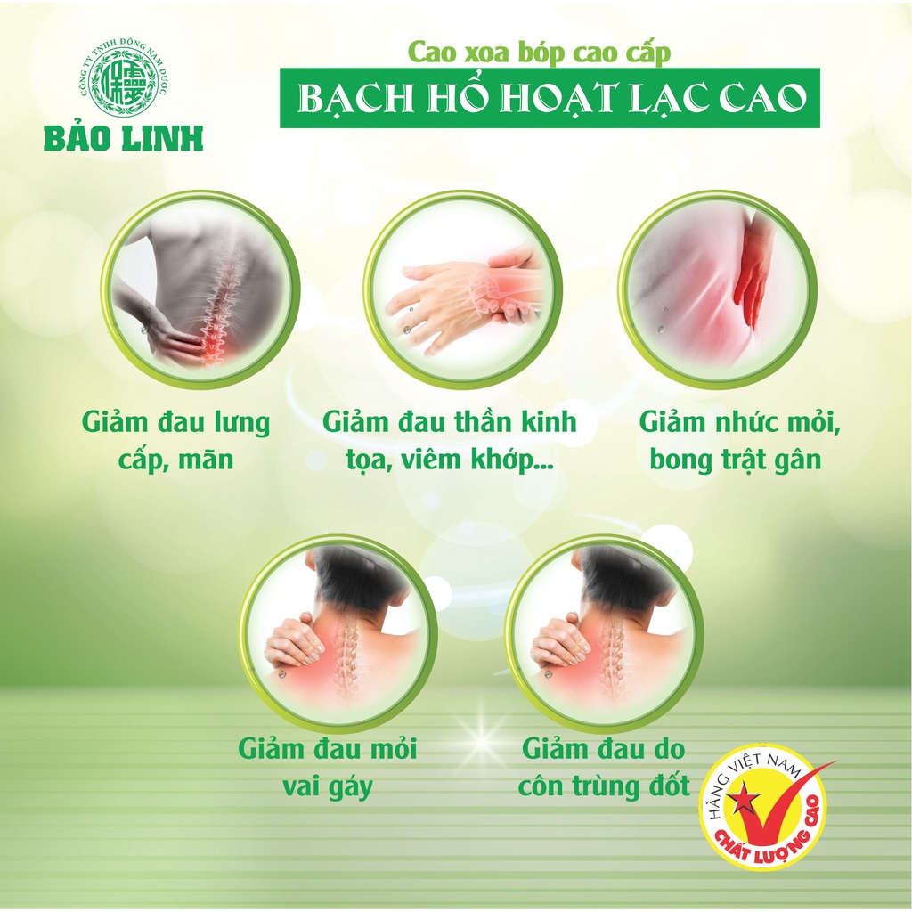 Cao Xoa Bóp Bạch Hổ Hoạt Lạc Cao BẢO LINH 20gram Xop Bóp Đau lưng, Đau Thần Kinh Toạ, Khớp Chân Tay, Nhức Mỏi Cổ Vai G