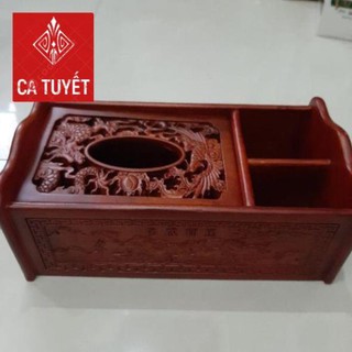 Hộp đa năng đựng bút, điều khiển,  giấy ăn bằng gỗ hương trạm Hồng công tinh sảo