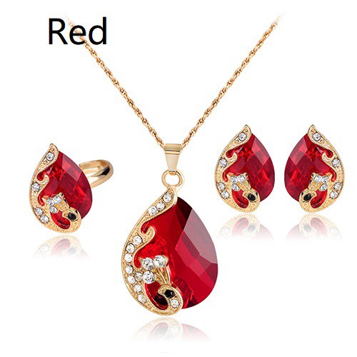 Nữ Kim Cương Giả Mặt Dây Chuyền Vòng Cổ Bông Tai Nhẫn Tiệc Cưới Bộ Trang Sức M07