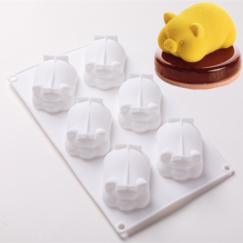 Khuôn silicone làm bánh đá viên DIY tạo hình con heo 6 ngăn cho nhà bếp