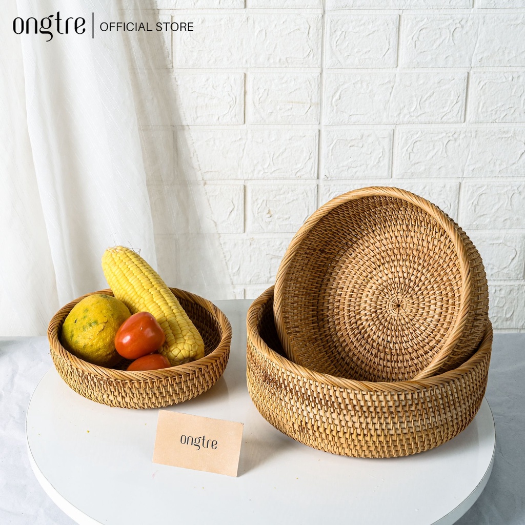 Khay Mây Guột ONGTRE Tròn, Chữ Nhật, Khay Đựng Trà Bánh, Đồ Ăn, Decor, Chụp Ảnh, Nhiều Size, Nhà Hàng, Khách Sạn, Resort