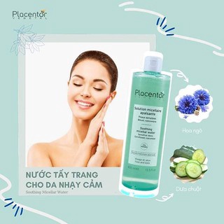 Nước tẩy trang cho da nhạy cảm, da khô Placentor Vegetal Soothing Micellar Water 400ml