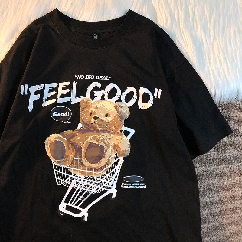 Áo Thun Nam Tay Lỡ HappyFamily Form Rộng Tay Lỡ Graphic Gấu Teddy Fell Good Chất vải cotton 100 cao cấp