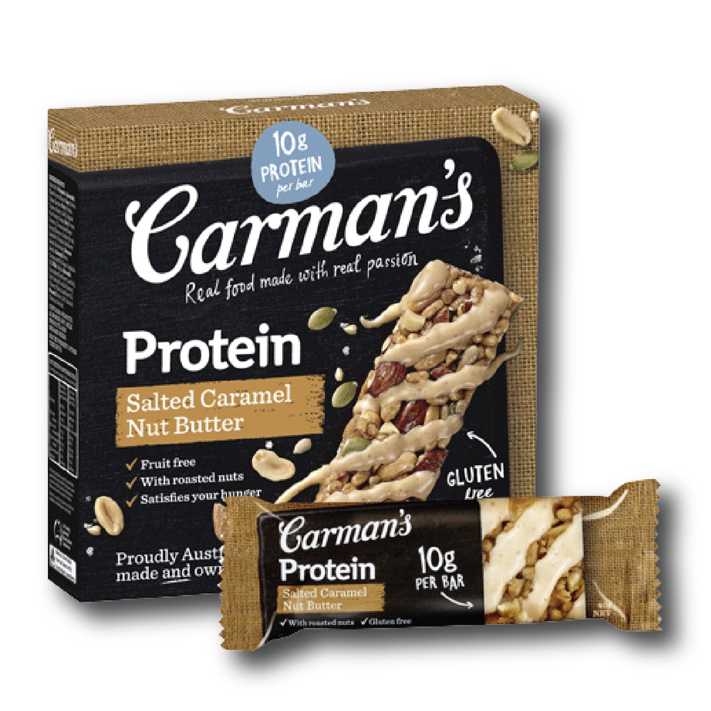 [Mã BMLTB35 giảm đến 35K đơn 99K] Carmans Protein Bar Salted Caramel Nut Butter - Vị Caramel Muối, Bơ Hạt - 200g