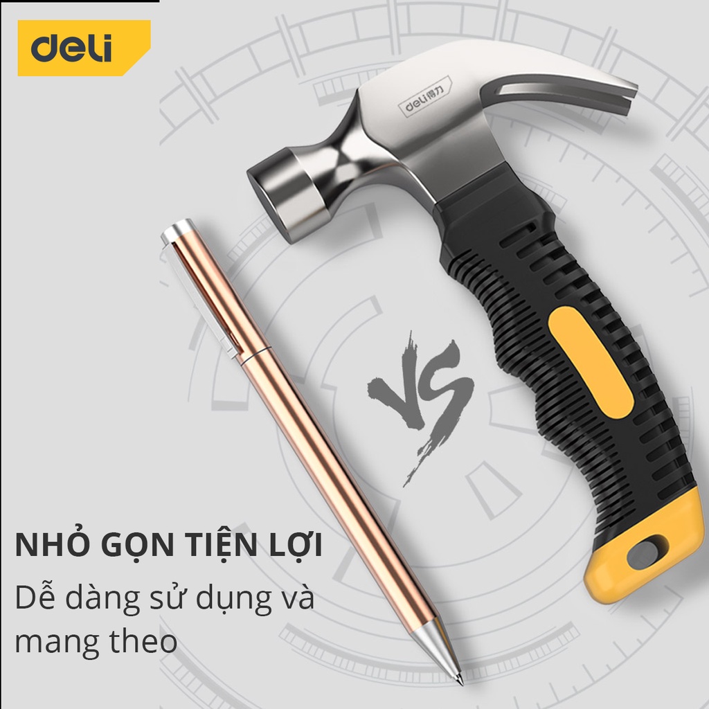 Búa Lùn Thép Nguyên Khối Deli Chính Hãng Đa Năng - Đóng Nhổ Đinh - Nhỏ Gọn, Tay Cầm Bọc Cao Su