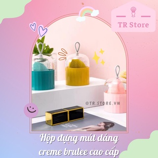 Hộp đựng mút dáng creme brulee cao cấp, case chống bụi dành cho mút trang điểm