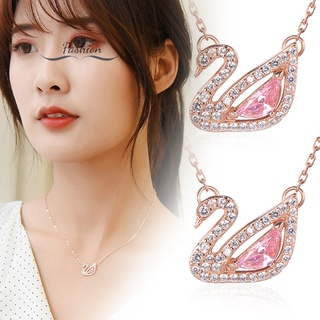 Vòng cổ Thép Titan Mặt Thiên Nga Đính Kim Cương Hồng Thời Trang