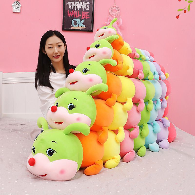 Gối ôm nhồi bông hình con sâu nhiều màu sắc xinh xắn
