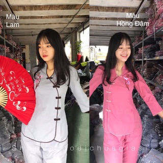Đồ Lam Đi Chùa # Tàu Xéo Thêu Thư Pháp # Đồ Bộ # Quần Áo Nữ