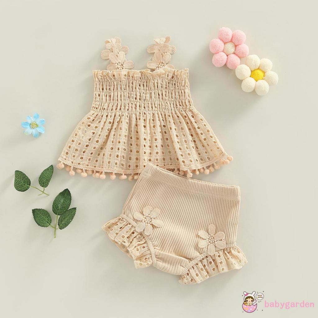 Bộ Áo + Quần Short Xếp Ly Co Giãn Màu Trơn Thời Trang Mùa Hè Cho Bé Gái 0-18 Tháng Tuổi