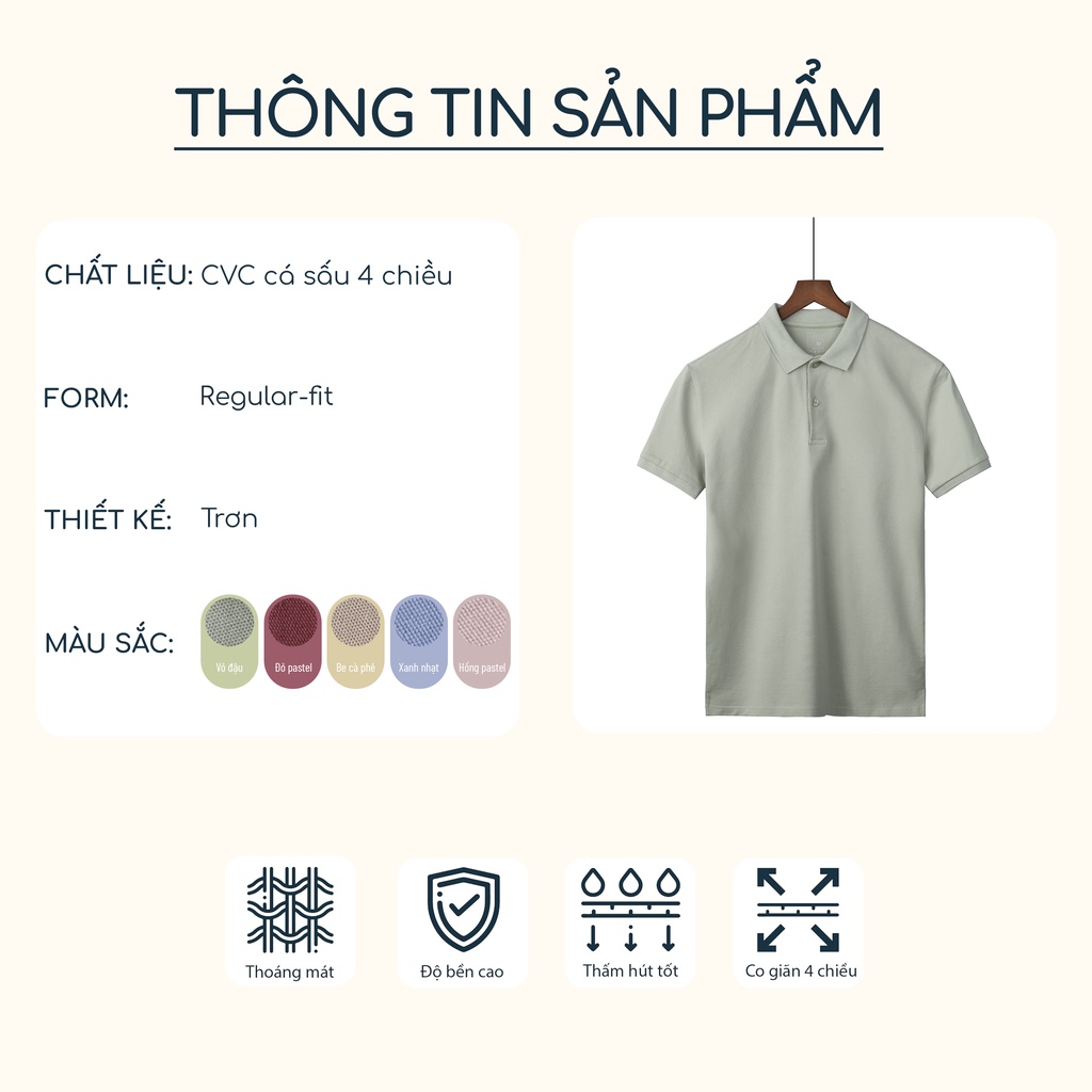 Mô tả Áo polo nam trơn LEEVUS tông màu trung tính đơn giản, chất liệu cá sấu CVC BASIS APL22 - 1