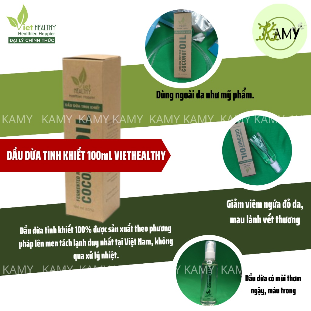 Dầu dừa tinh khiết Viet Healthy 100ml lên men tươi lạnh