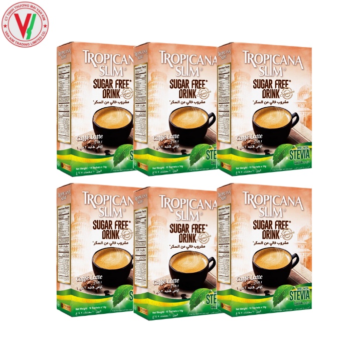 Combo 6 hộp cà phê ăn kiêng không đường chiết xuất từ lá cỏ ngọt Tropicana Slim Latte 140g (10 x 14g)