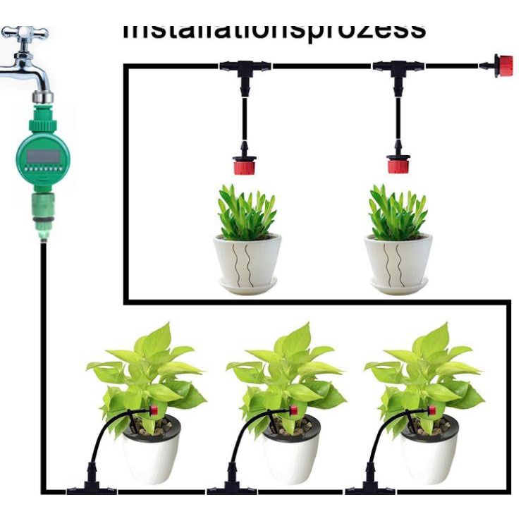 Bộ 20 Béc Tưới Nhỏ Giọt Điều Chỉnh Được Sử Dụng Ống LDPE 6mm-Bộ Tiết Kiệm Nối Xám