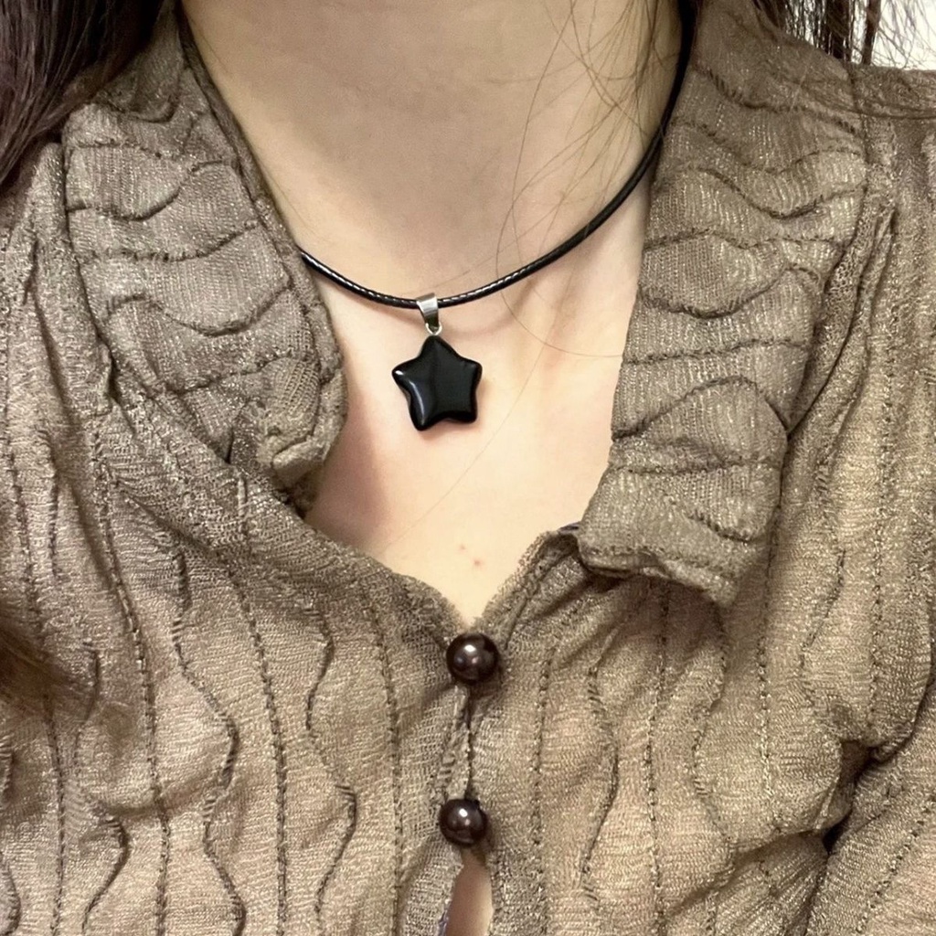 Vòng cổ Mặt Đá Obsidian Tự Nhiên Cao Cấp Thời Trang Mùa Hè Cho Nữ