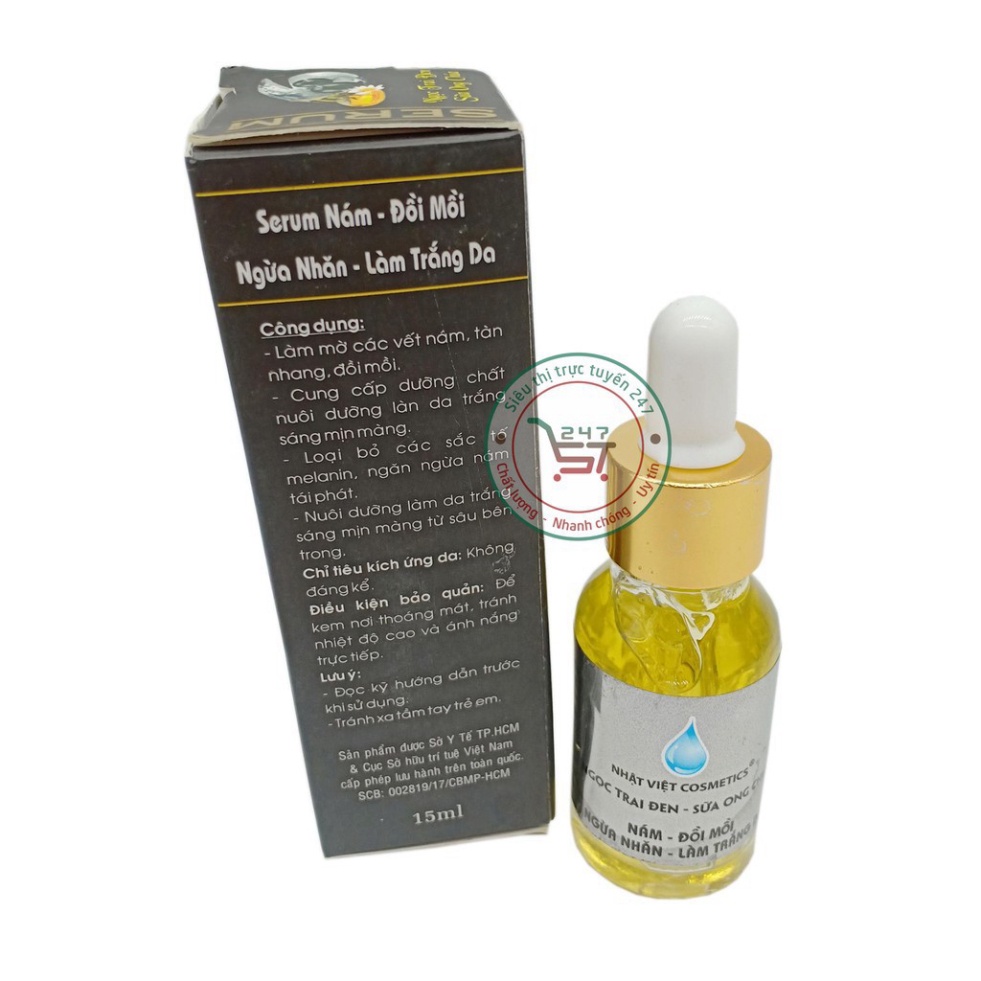 Serum Nám Tàn nhang Ngừa nhăn Đồi mồi Trắng da Ngọc Trai Đen Sữa ong chúa Nhật Việt 20ml (Đen)