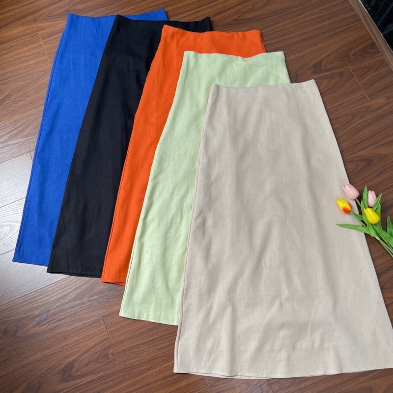 Chân váy dài dáng suông A MYA HOUSE chất linen cao cấp phong cách Hàn Quốc