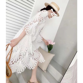Thời Trang Đầm midi Tay Dài Phối Ren Hoa Phong Cách vintage Cho Nữ Mới