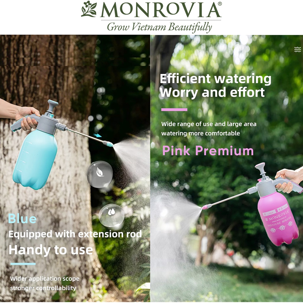 Ảnh Bình xịt tưới cây MONROVIA phun sương tưới cây cảnh, vòi dài, tặng vòi ngắn, màu xanh, tiêu chuẩn Châu Âu 2