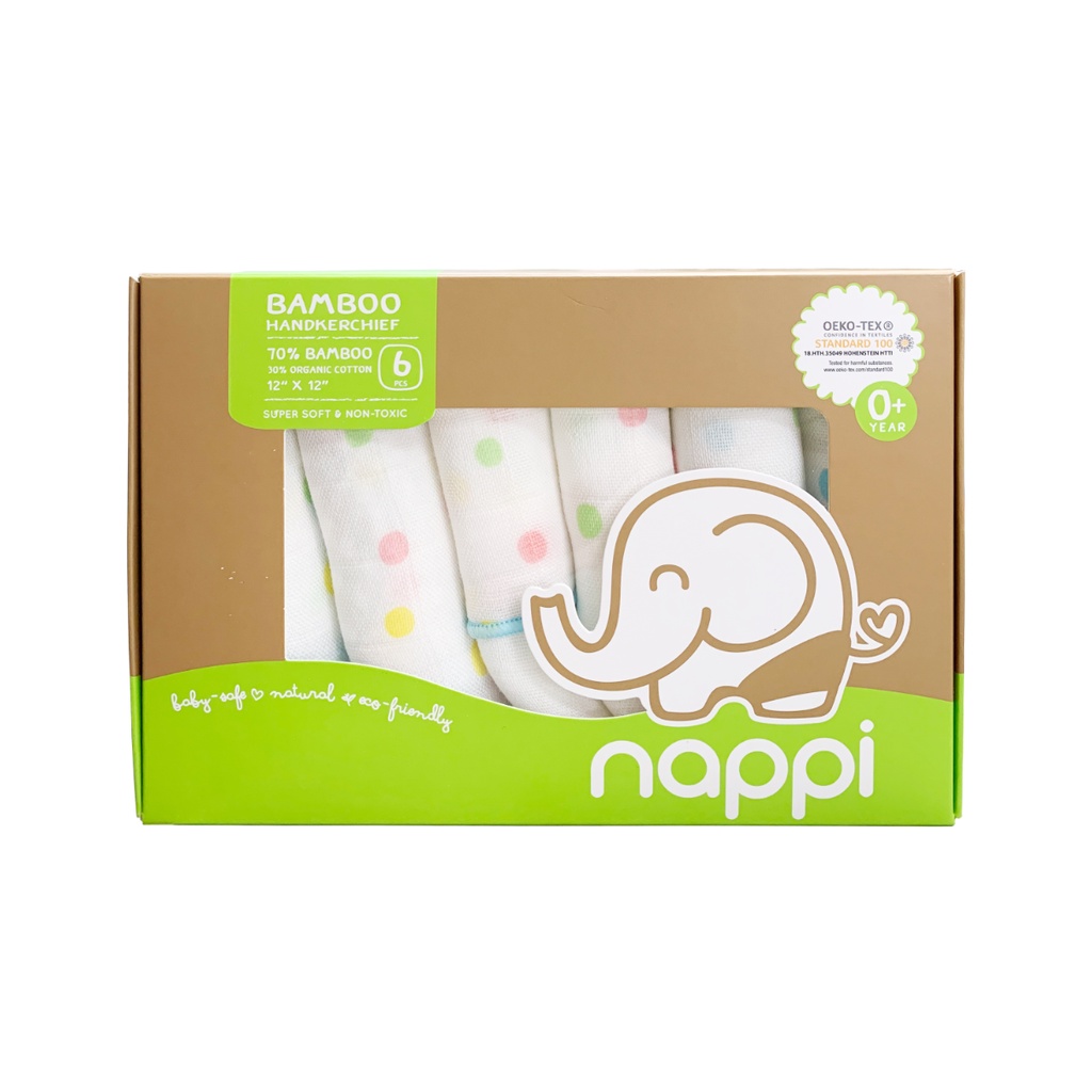 Ảnh Hộp khăn sữa sợi tre họa tiết chấm bi Nappi (6 chiếc/hộp) 2