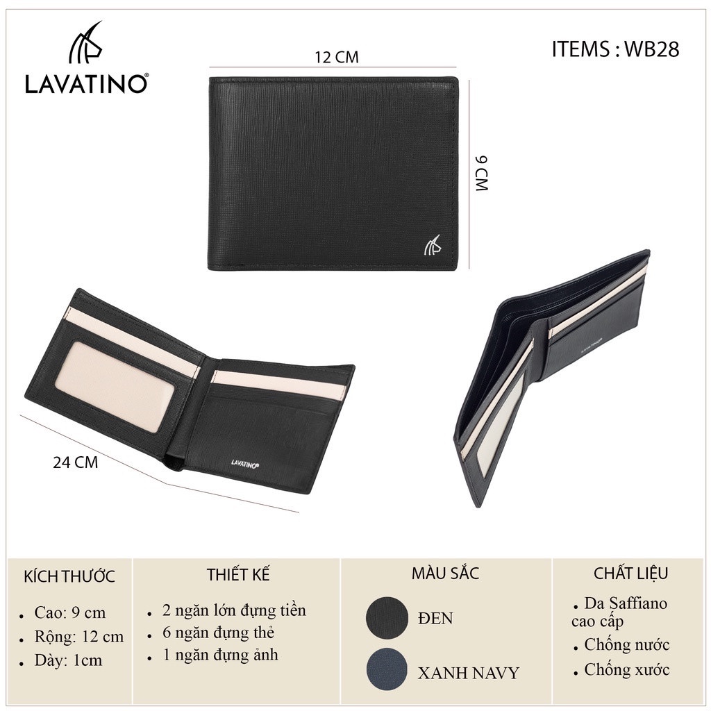 Ảnh Ví Nam Cao Cấp Da Saffiano Chống Xước, Chống Thấm Nước Chính Hãng Lavatino - WB28 1