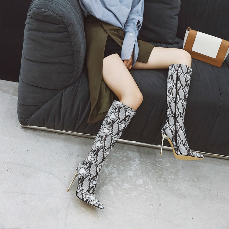 Giày Bốt Cao Gót Mũi Nhọn Họa Tiết Da Rắn Size 34-48 44 45 46 47 48 Thời Trang Cho Nữ