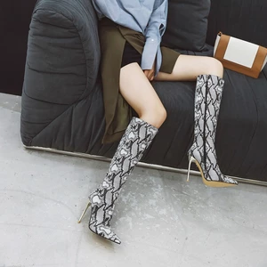 Giày Bốt Cao Gót Mũi Nhọn Họa Tiết Da Rắn Size 34-48 44 45 46 47 48 Thời Trang Cho Nữ