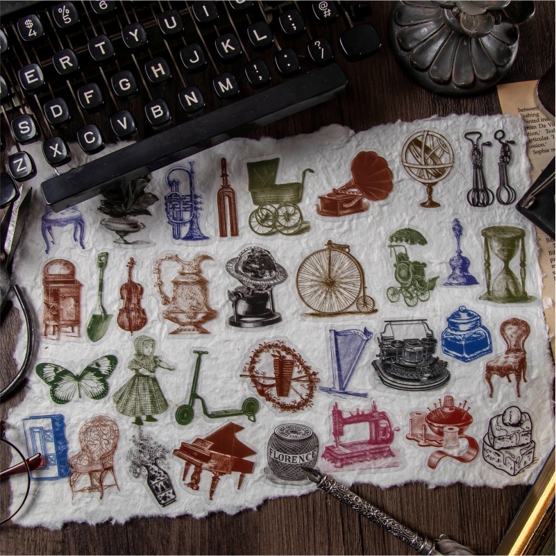 Sticker vintage dán sổ điện thoại set 30 miếng retro HD224-K59 trang trí sổ tay, bullet journal, scrapbook, nhật ký...