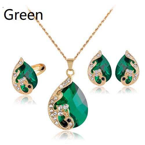 Nữ Kim Cương Giả Mặt Dây Chuyền Vòng Cổ Bông Tai Nhẫn Tiệc Cưới Bộ Trang Sức M07