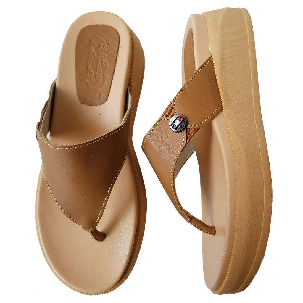 Dép Xỏ Ngón Nữ Da Bò Thật BIGGBEN Cao 5 Phân HKDKN2
