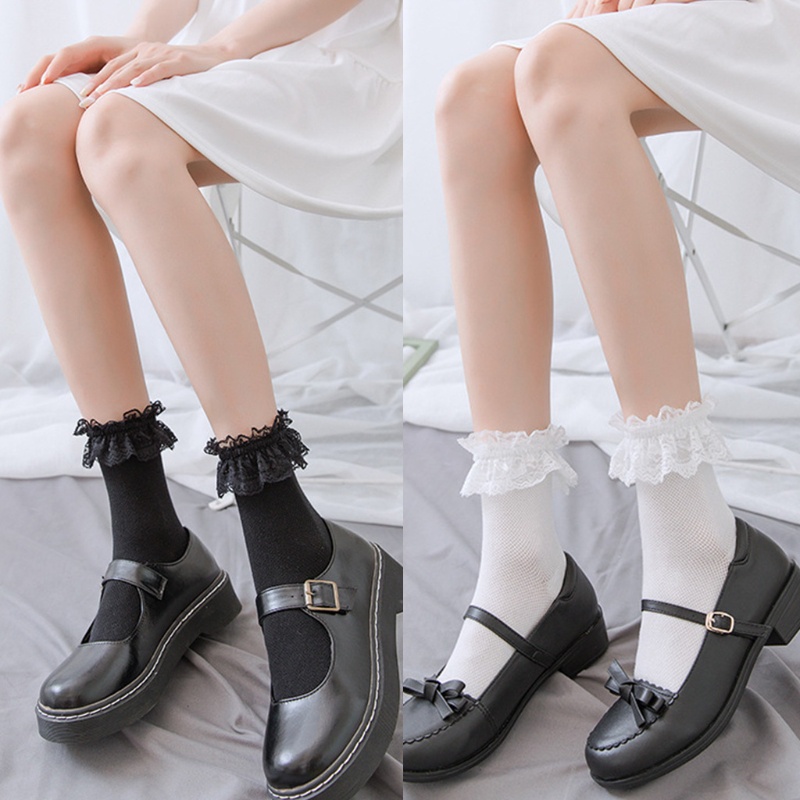 Dasbsug Nhật Bản Gothic Lưới Thủy Thủ Đoàn Tất Ngọt Xù Ren Frilly Rỗng Cotton Hàng Dệt Kim