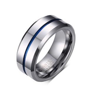 Nhẫn vonfram mỏng màu xanh đường rãnh, nhẫn cưới nam thời trang