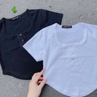 Áo Croptop cúc Ngực body sexy nữ đen trắng
