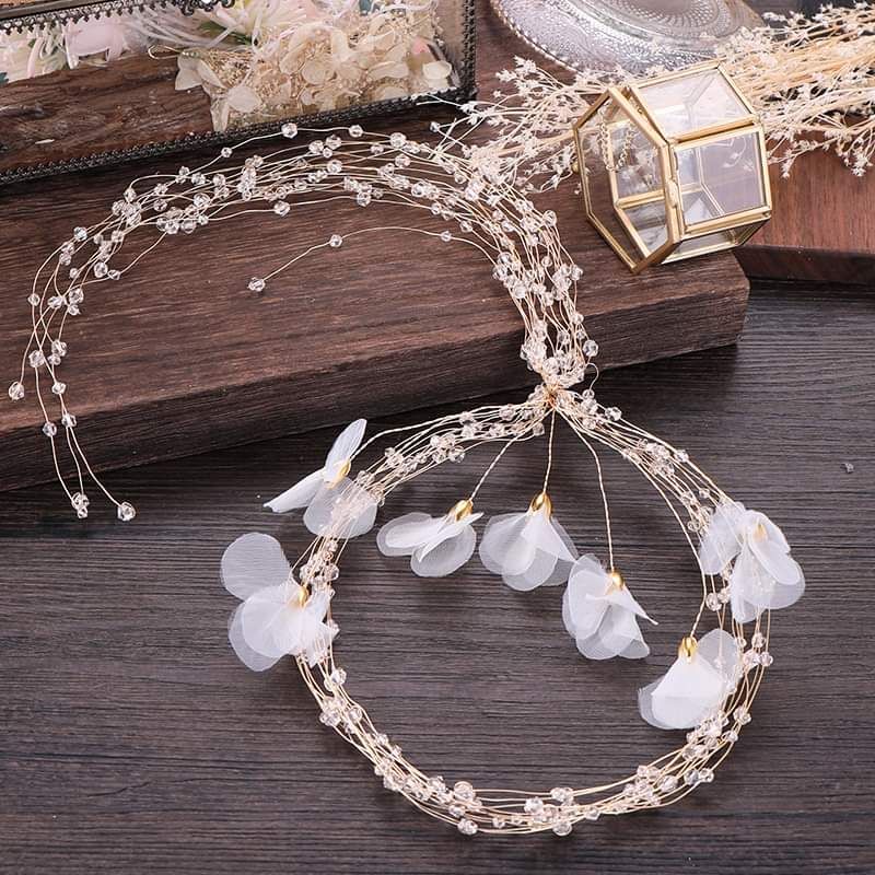 Cài tóc cô dâu hạt ngọctrai nhiều lớp phối hoa voan sang trọng tinh tế, phụ kiện cài tóc cô dâu, phụ kiện cưới