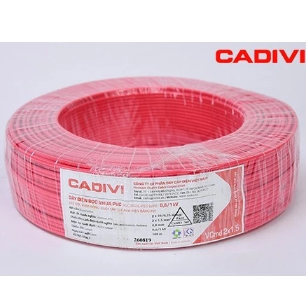 Dây điện, cáp điện đôi mềm Cadivi đủ loại kích thước 2x0,5mm, 2x1mm, 2x1.5mm.