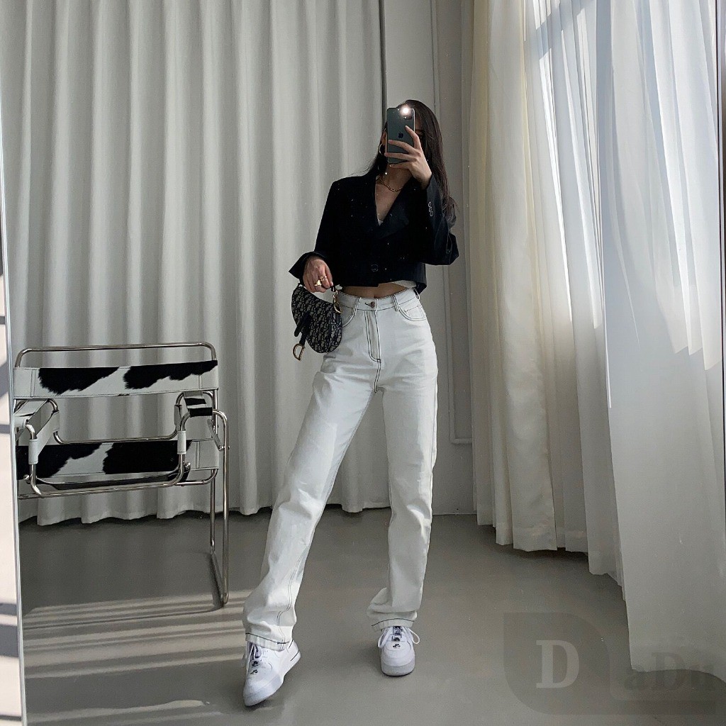 Ảnh Daduhey Quần Jeans Dài Lưng Cao Ống Rộng Thời Trang Hàn Cá Tính Cho Nữ 2