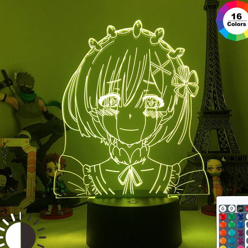 HK1 Re Zero Đèn Ngủ Anime Rem Ram Hình Đèn LED Từ Xa Sạc USB Để Bàn Trang Trí Nhà Quà Tặng Giáng Sinh K