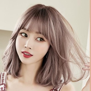 Tóc giả nữ nguyên đầu cao cấp nâu hồng, tóc ngang vai, cụp đuôi, mái thưa giống tóc thật Hamin