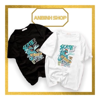 Áo phông nam nữ unisex họa tiết khủng long lướt ván dễ thương form đẹp vải dày mịn mát 2020T2879